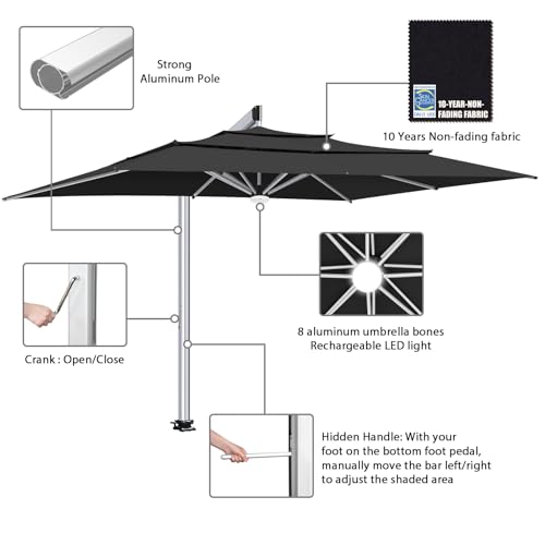 EliteShade Atlas 3-Tier 10x13FT Aluminum Crank Open Cantilever Patio Umbrella Black