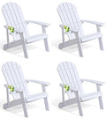 hOmeQomi Adirondack Chairs Set of 4 All Weather Resistant Plastic Outdoor Chairs with Cup Holder White