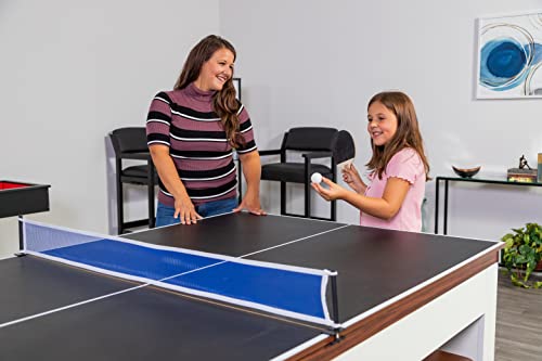 Hathaway Newport 7-ft Pool Table Tennis Combination with Dining Top, Two STO Newport II 7-ft Pool Table Combo Set with Benches - White with Camel Felt - Walnut