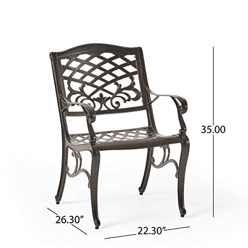 Christopher Knight Home Hallandale 5-Pc Outdoor Cast Aluminum Dining Set Hammered Bronze