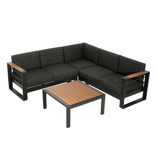 Christopher Knight Home Sornsa Outdoor Aluminum Frame Sectional Sofa Set Black