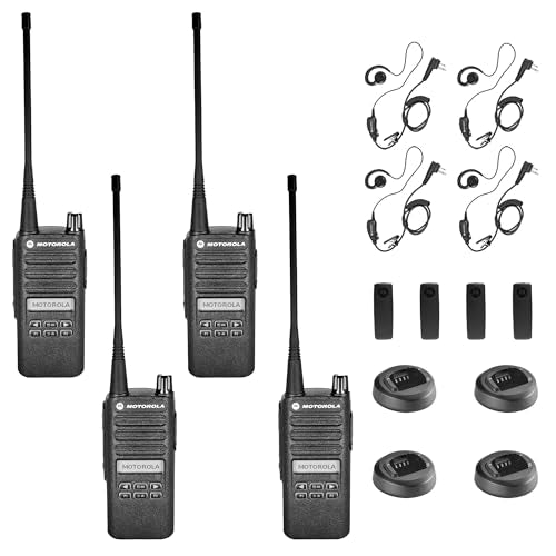 Motorola Solutions 4 Pack CP100D UHF Portable Two Way Radio with Earpieces Black