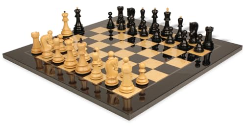 The Chess Store Zagreb Series Chess Set Ebonized & Boxwood with Black & Ash Burl Board - 3.25" King