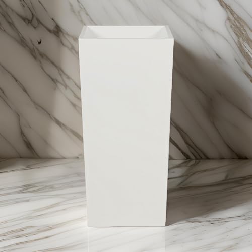 Benzara 32 Inch Tall Tapered Barrel Planter Vase with Hidden Insert White