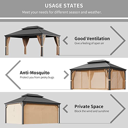 Greesum 12'x16' Hardtop Metal Gazebo Black