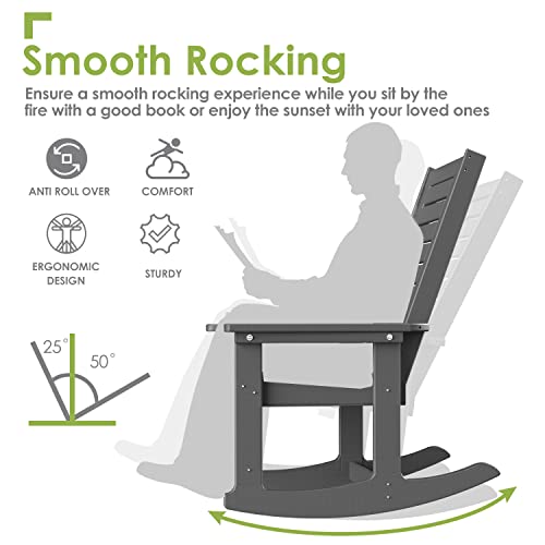 GREENVINES Outdoor Rocking Chairs Set of 4 Oversized High Back Grey