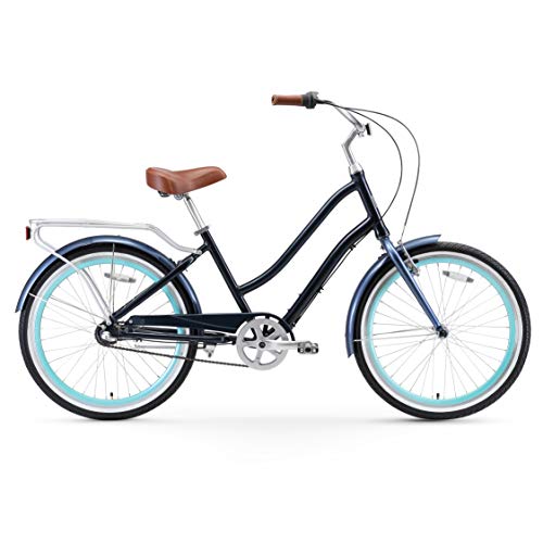 sixthreezero EVRYjourney Women's 7-Speed Step-Through Hybrid Cruiser Bicycle Navy w/Brown Seat/Grips