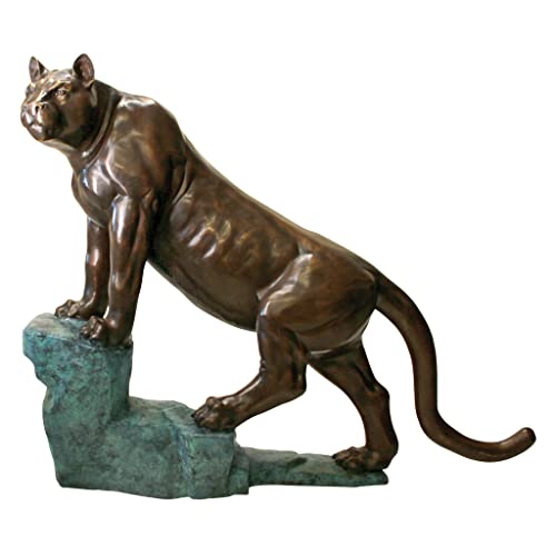 Design Toscano Cougar on a Rock Cast Bronze Garden Statue Two Tone Bronze & Verdigris