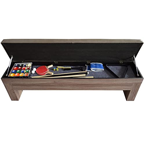 Hathaway Newport 7-ft Pool Table Tennis Combination with Dining Top, Two Storage Benches - Woodtone