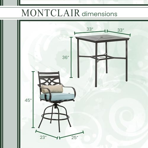 Hanover Montclair All-Weather 5-Piece Outdoor Dining Set with Cushioned Swivel Chairs and Stamped-Top Table Blue