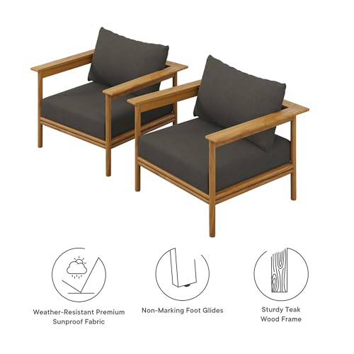 Modway Wren Teak Wood Outdoor Patio Armchair Set of 2 Natural Flint Gray