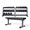 REP Rubber Hex Dumbbell Set 5-75 lb with 3-Tier Rack and Flat Bench