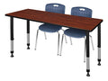 Regency Kee Height Adjustable Classroom Table Set with Two 18" Andy Chairs Cherry/Navy