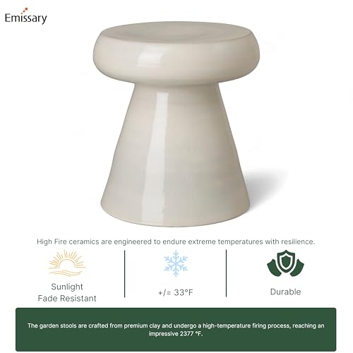 Emissary 18in. Glossy Glaze White Round Stoneware Garden Stool White