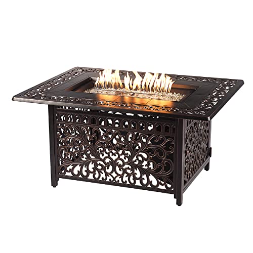 Oakland Living Aluminum 48 in. Rectangular Fire Table Set with Four Deep Swivel Rockers Antique Copper