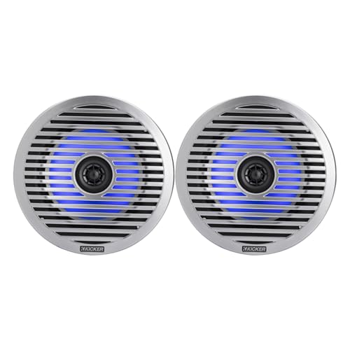 KICKER Marine USB Bluetooth AM/FM Media Center Receiver with 4X 6.5" LED Boat Speakers & Grilles
