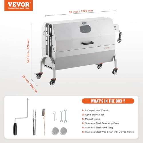 VEVOR 46 Inch Electric Rotisserie Grill with Hooded Cover, 198Lbs Capacity, Stainless Steel, Upgrade