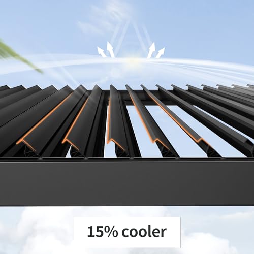LATTOY Louvered Pergola 10x12 Aluminum with Adjustable Roof and Waterproof Curtains Black 10x20 FT