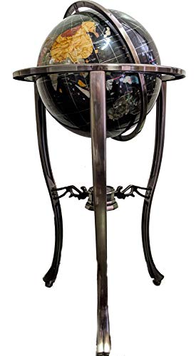 Unique Art Since 1996 Black Pearl Swirl Floorstanding Gemstone Globe with Silver Tripod Stand