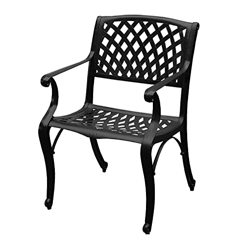 Oakland Living Modern Ornate Outdoor Mesh Aluminum 59-in Round Patio Dining Set with Lazy Susan and Six Chairs Black