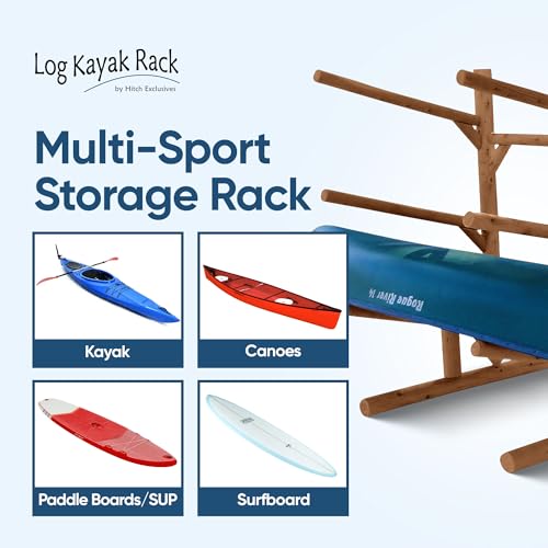 Log Kayak Rack Freestanding 3-Place Kayak/Canoe Storage Rack Canyon Brown