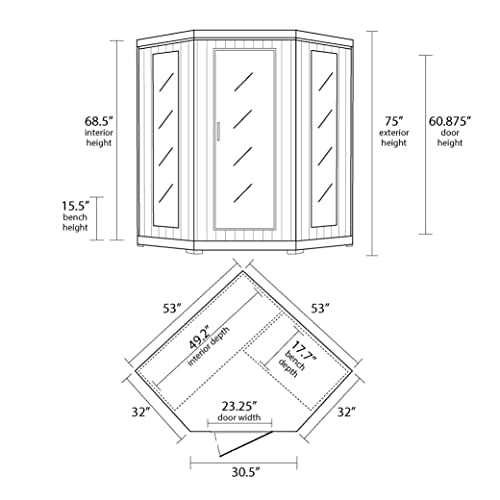 Blue Wave 3-Person Hemlock Corner Infrared Sauna w/ 7 Carbon Heaters Brown