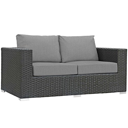 Modway Sojourn Wicker Rattan Outdoor Loveseat Canvas Gray
