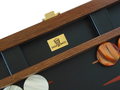 Zaza & Sacci Luxury Wood Backgammon Board Set Leather Mahogany Case Brown Black 20.5 Inch Large