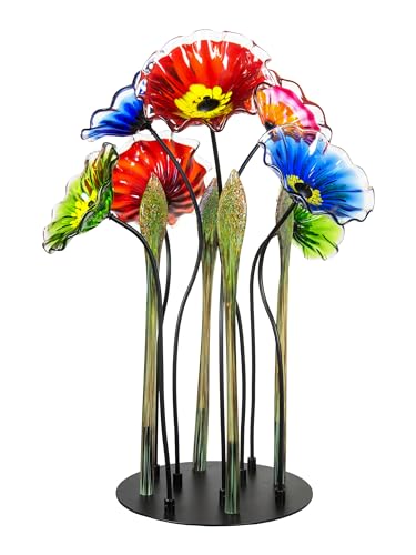 Dale Tiffany Fiore Bloom Hand Blown Glass Flower Sculpture with Metal Stand Multicolor 34.5