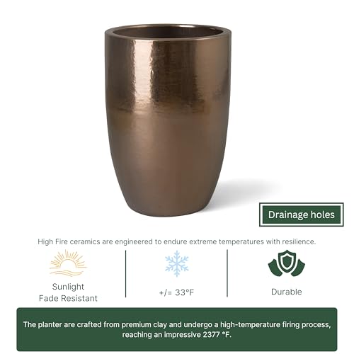 Emissary Gold Stoneware Round Planter 23in L x 32in H
