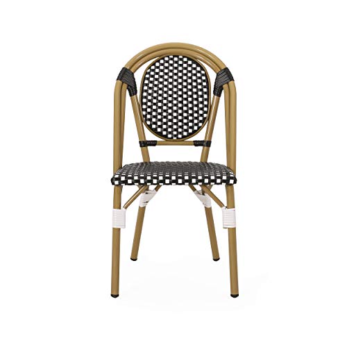 Christopher Knight Home Gwendolyn Outdoor French Bistro Chairs Set of 4 Black White Bamboo Print Finish