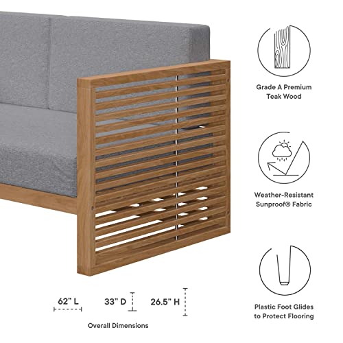Modway Carlsbad Modern Teak Wood/Fabric Patio Loveseat Natural Gray