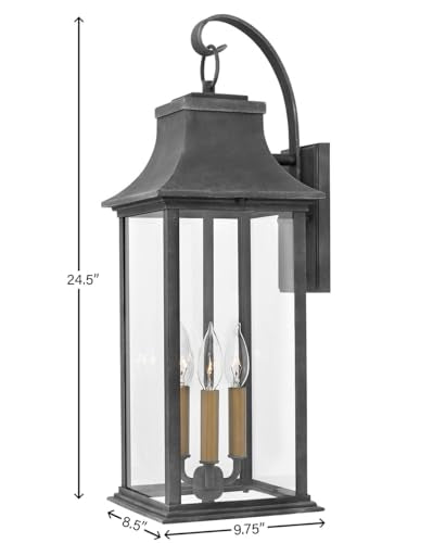 Hinkley Adair Large Wall Mount Lantern 3-Light Heritage Series Aged Zinc