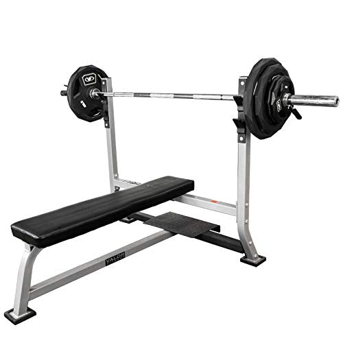 Valor Fitness Weightlifting Bundle Olympic Bench w/Spotter, 40lb Bar, 160lb Plates Metallic Grey and Black