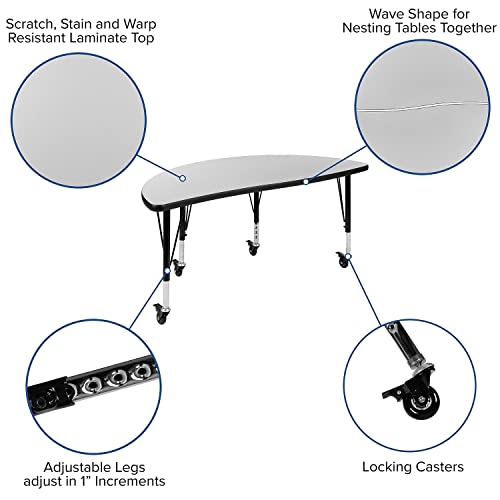 Flash Furniture Emmy Mobile Circle Wave Activity Table Set with Student Stack Chairs Grey