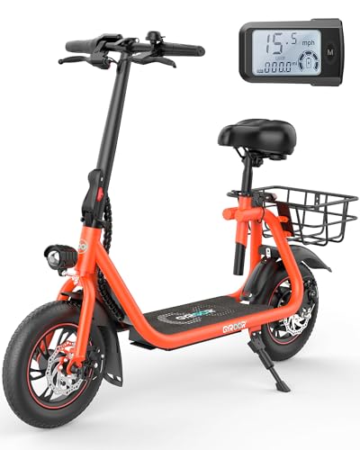 Gyroor Electric Scooter with Seat 450W Motor Foldable Orange