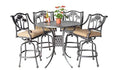 theWorldofpatio Palm Tree Cast Aluminum 5pc Bar Set with 48" Round Table Antique Bronze