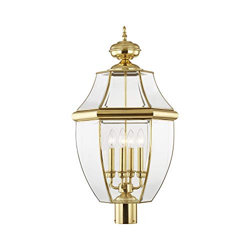 Livex Outdoor Post Light with Clear Beveled Glass Shades Polished Brass