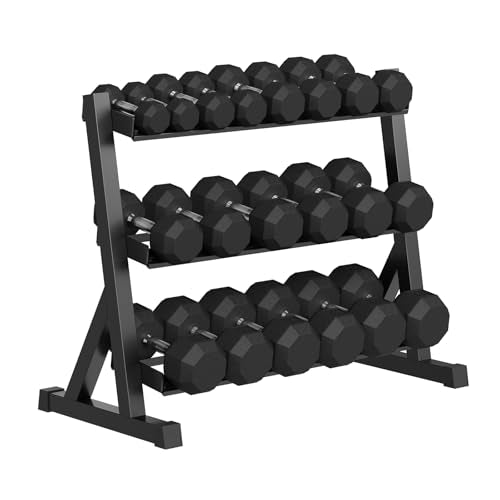 GarveeLife Premium Rubber Coated Hex Dumbbell Weight Set with Rack Black