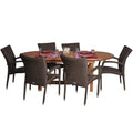 Amazonia Deluxe 7-Piece Patio Extendable Dining Set Eucalyptus Wood and Wicker Chairs Light Brown and Dark Brown