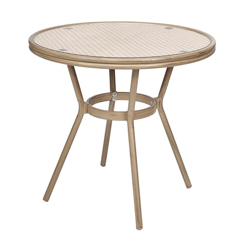 EMMA + OLIVER Colmar Indoor/Outdoor Bistro Set Natural & White Rattan with Light Natural Frame