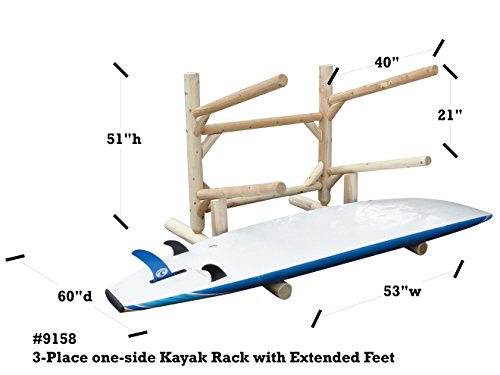 Log Kayak Rack 3 Place 1 Sided Kayak Rack with Extended Feet Canyon Brown