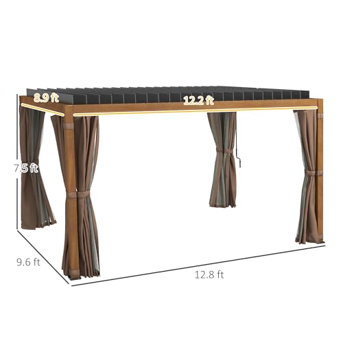 Outsunny 10' x 13' Louvered Pergola Hardtop Gazebo with Adjustable Aluminum Roof, Natural Wood