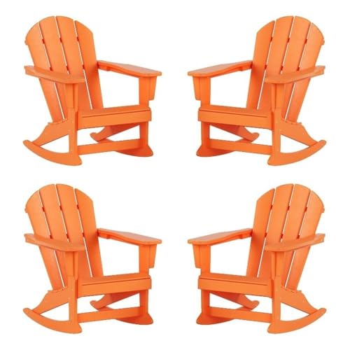 Costaelm Keller HDPE Plastic Outdoor Rocking Chair Set of 4 Orange