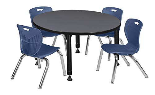 Regency Kee Height Adjustable Classroom Table Set with Four 12" Andy Chairs 42" Grey/Navy