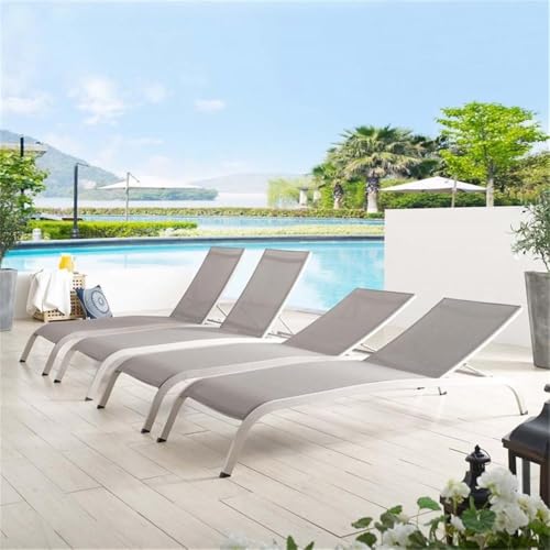 Pemberly Row Mesh Patio Chaise Lounge Set of 4 Grey