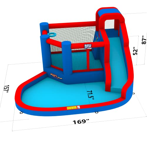 SUNNY & FUN Big Time Bounce-A-Round Inflatable Water Slide Park Blue