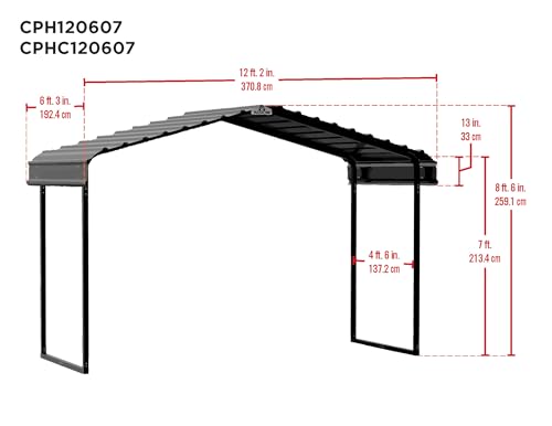 Arrow Shed Galvanized Steel Canopy 12’ x 6’ x 7’ Charcoal