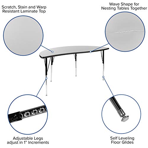 Flash Furniture Emmy 86" Oval Wave Laminate Activity Table Set with 16" Student Stack Chairs Grey