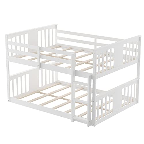 Harper & Bright Designs Full Over Full Low Bunk Bed with Ladder White